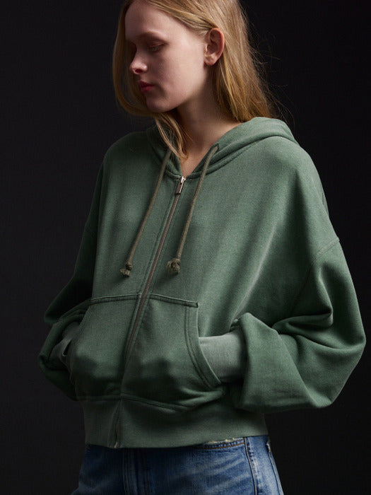 Facade Pattern Washed Vintage Zip-Up Hoodie green