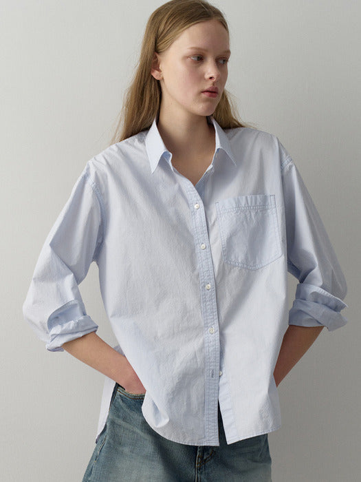 Facade Pattern Washed Cotton Shirt sky