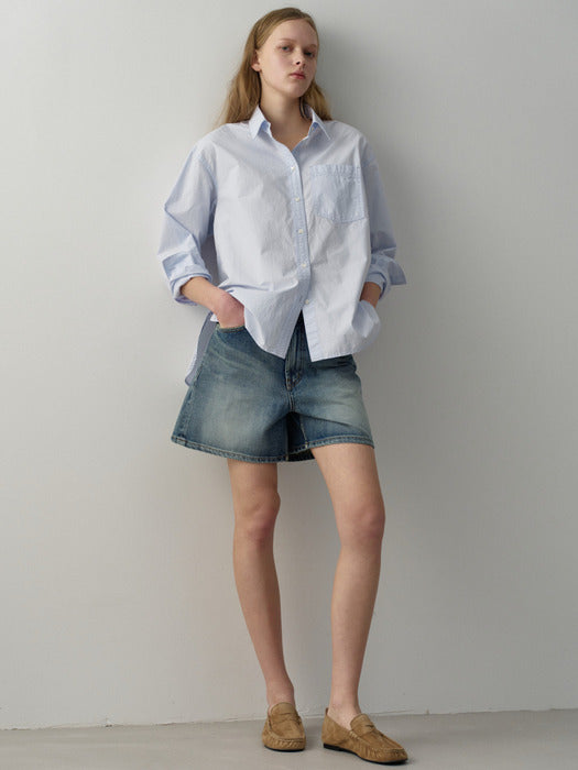Facade Pattern Washed Cotton Shirt sky