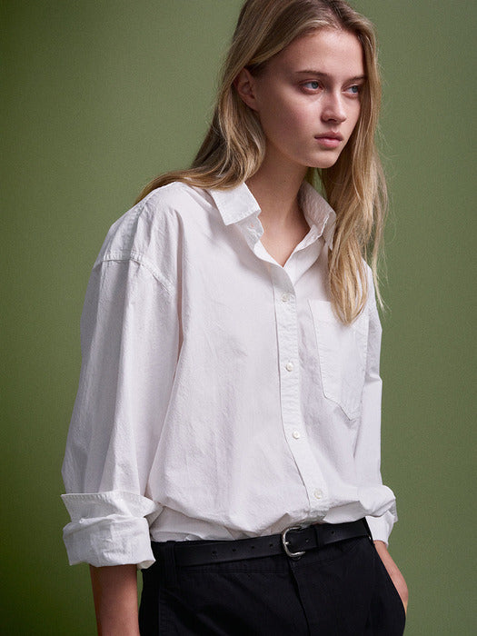 Facade Pattern Washed Cotton Shirt white