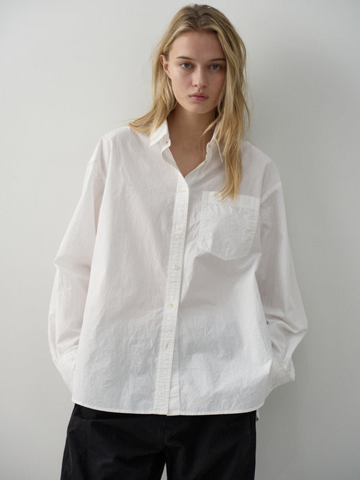 Facade Pattern Washed Cotton Shirt white