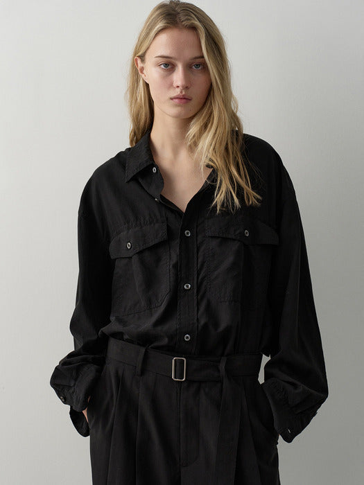 [facade pattern] Oversized Double Pocket Shirt_black