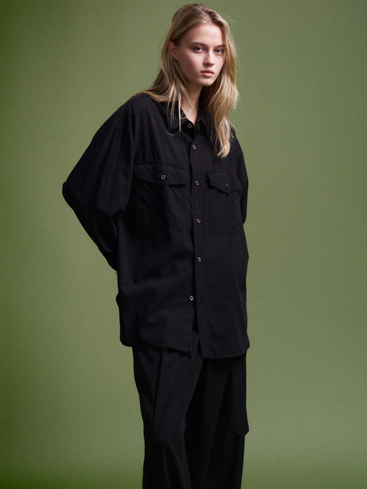 [facade pattern] Oversized Double Pocket Shirt_black
