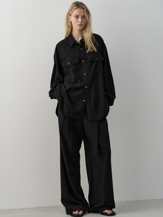 Facade Pattern Oversized Double Pocket Shirt black