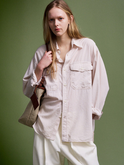 Facade Pattern Oversized Double Pocket Shirt cream