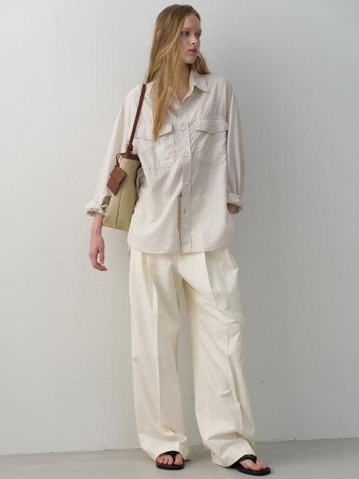 Facade Pattern Oversized Double Pocket Shirt cream
