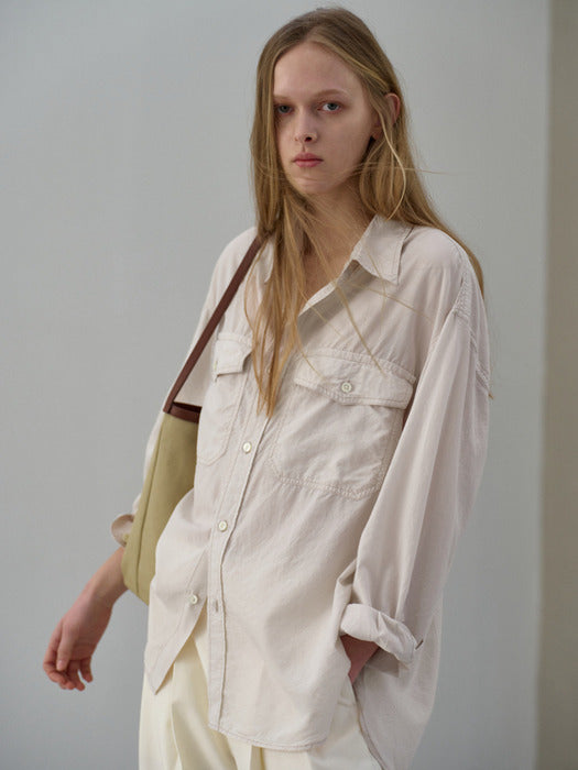 Facade Pattern Oversized Double Pocket Shirt cream