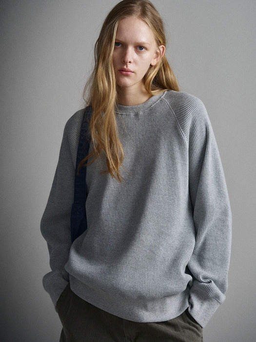 Facade Pattern Textured Raglan Sweat Shirt