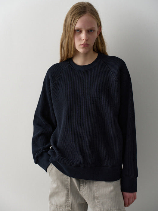 Facade Pattern Textured Raglan Sweat Shirt