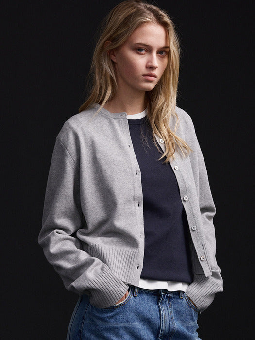 Facade Pattern Cotton Minimal Cardigan light grey