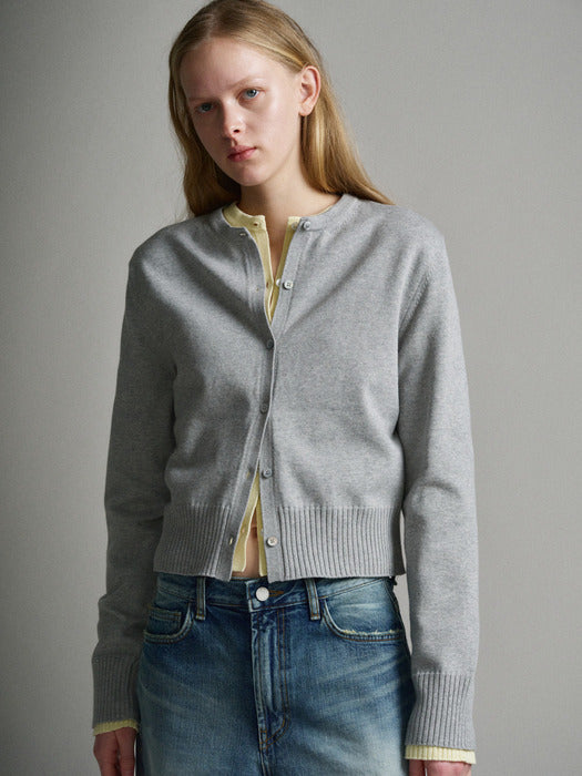 Facade Pattern Cotton Minimal Cardigan light grey