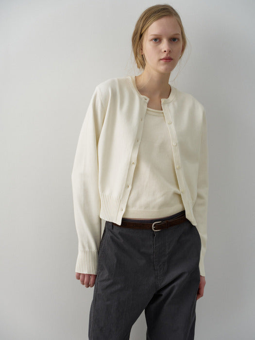 Facade Pattern Cotton Minimal Cardigan ivory