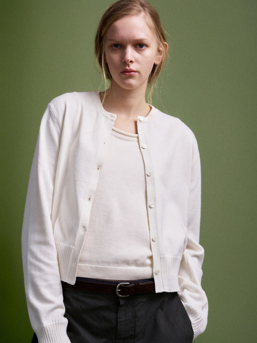 Facade Pattern Cotton Minimal Cardigan ivory