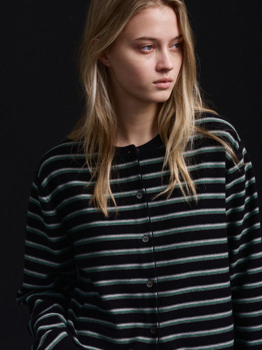 Facade Pattern Cotton Stripe Cardigan black