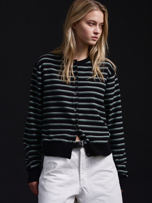 Facade Pattern Cotton Stripe Cardigan black