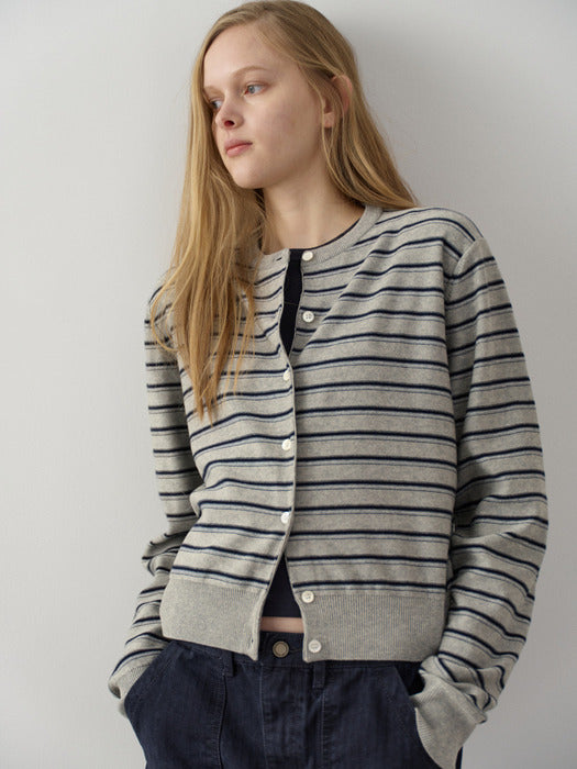 Facade Pattern Cotton Stripe Cardigan grey