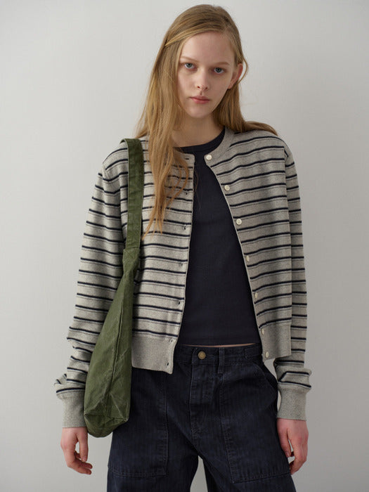 Facade Pattern Cotton Stripe Cardigan grey