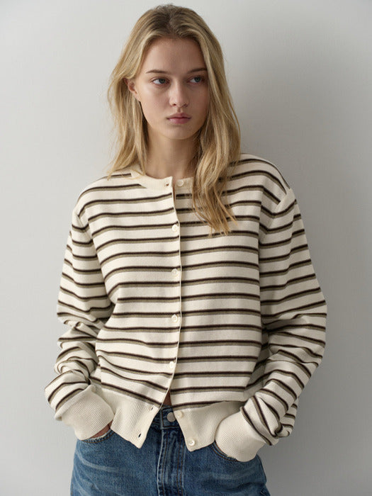 [facade pattern] Cotton Stripe Cardigan_ivory