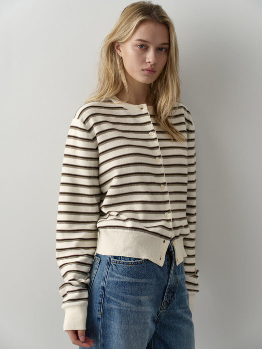 [facade pattern] Cotton Stripe Cardigan_ivory