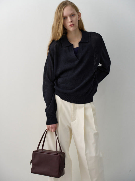 Facade Pattern Paper Open Collar Knitwear dark navy