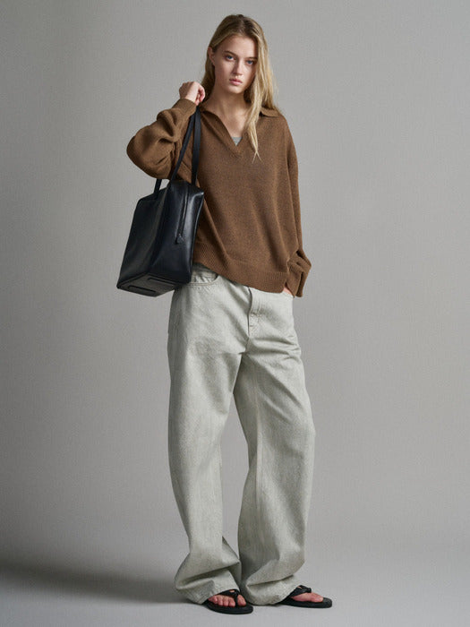 [facade pattern] 페이퍼 오픈 카라 Knitwear_khaki brown