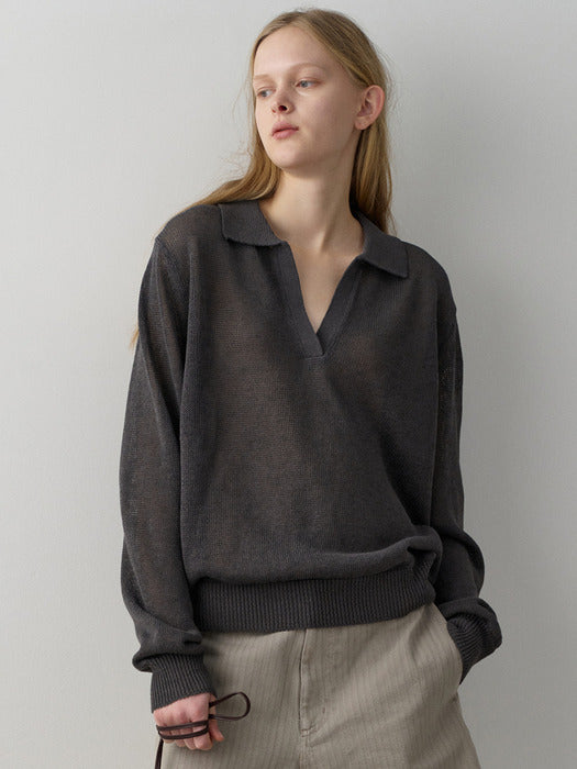 Facade Pattern Paper Open Collar Knitwear charcoal
