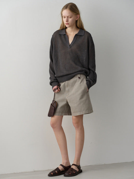 Facade Pattern Paper Open Collar Knitwear charcoal