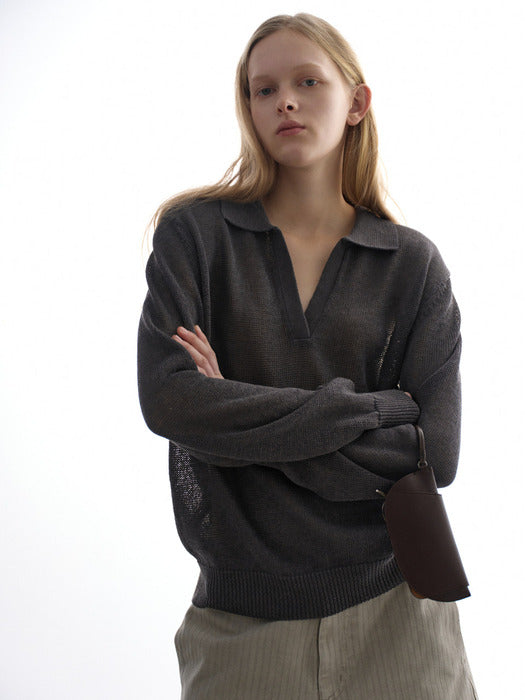Facade Pattern Paper Open Collar Knitwear charcoal