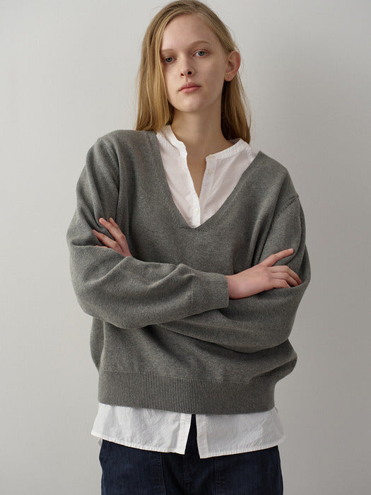 Facade Pattern Deep V-neck Knitwear melange grey