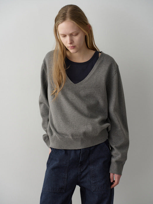 Facade Pattern Deep V-neck Knitwear melange grey
