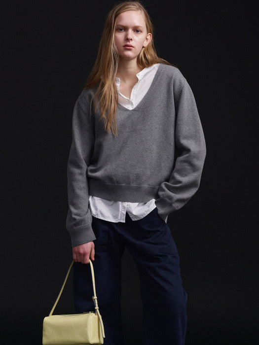 Facade Pattern Deep V-neck Knitwear melange grey