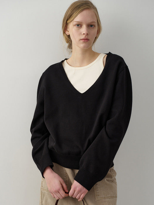 Facade Pattern Deep V-neck Knitwear black
