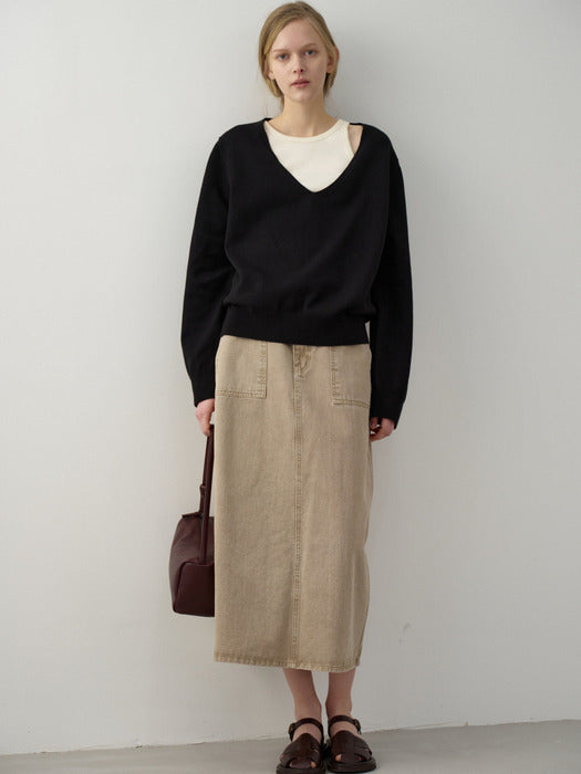 Facade Pattern Deep V-neck Knitwear black