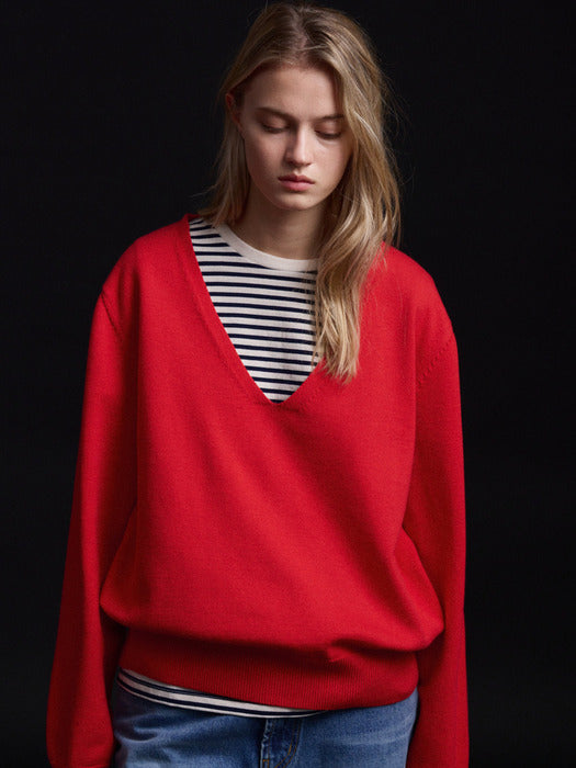 Facade Pattern Deep V-neck Knitwear red