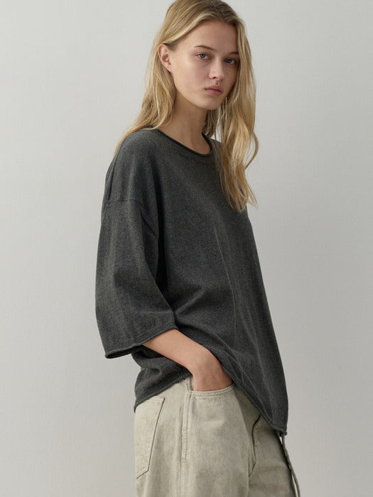 Facade Pattern Cotton Midi Sleeve Knitwear melange charcoal