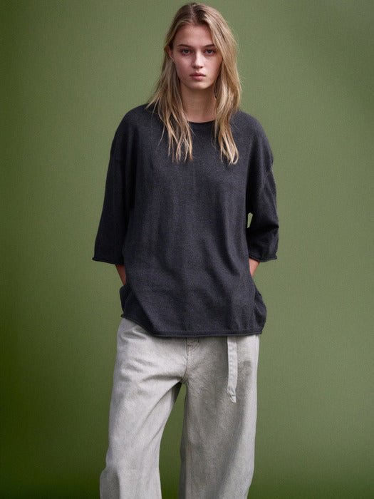 [facade pattern] 코튼 미디 슬리브 Knitwear_melange charcoal