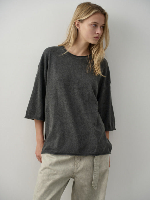 [facade pattern] 코튼 미디 슬리브 Knitwear_melange charcoal