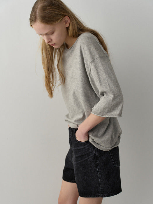 Facade Pattern Cotton Midi Sleeve Knitwear light grey