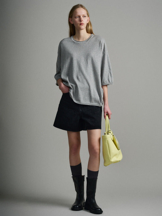 Facade Pattern Cotton Midi Sleeve Knitwear light grey