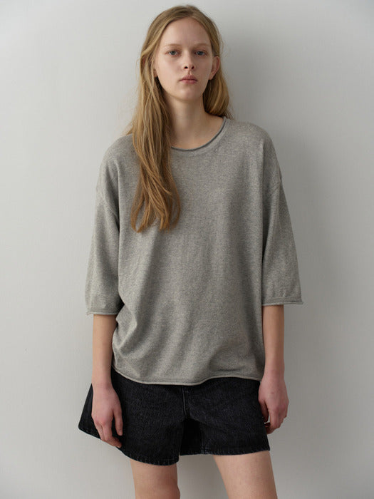 Facade Pattern Cotton Midi Sleeve Knitwear light grey