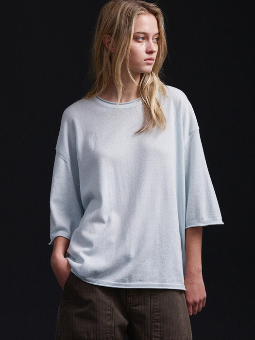 Facade Pattern Cotton Midi Sleeve Knitwear sky