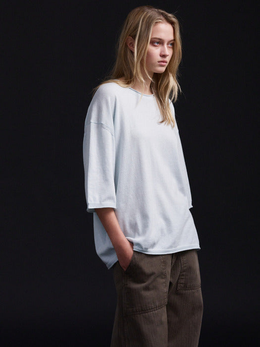 Facade Pattern Cotton Midi Sleeve Knitwear sky