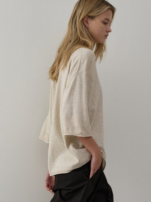 Facade Pattern Cotton Midi Sleeve Knitwear oatmeal