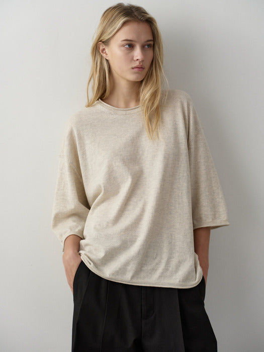 Facade Pattern Cotton Midi Sleeve Knitwear oatmeal