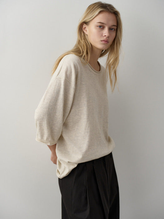 Facade Pattern Cotton Midi Sleeve Knitwear oatmeal