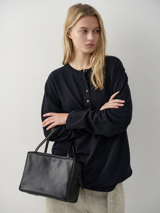 [facade pattern] Cotton Henley Neck Knitwear_navy