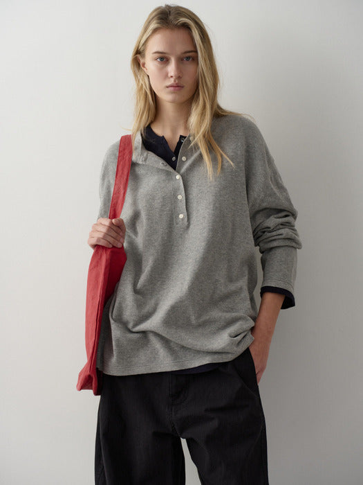 [facade pattern] 코튼 헨리넥 Knitwear_melange grey