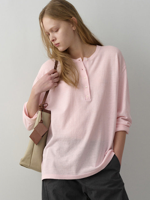 Facade Pattern Cotton Henley Neck Knitwear pink