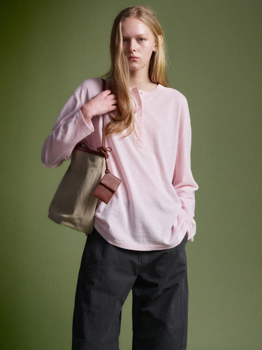 [facade pattern] 코튼 헨리넥 Knitwear_pink