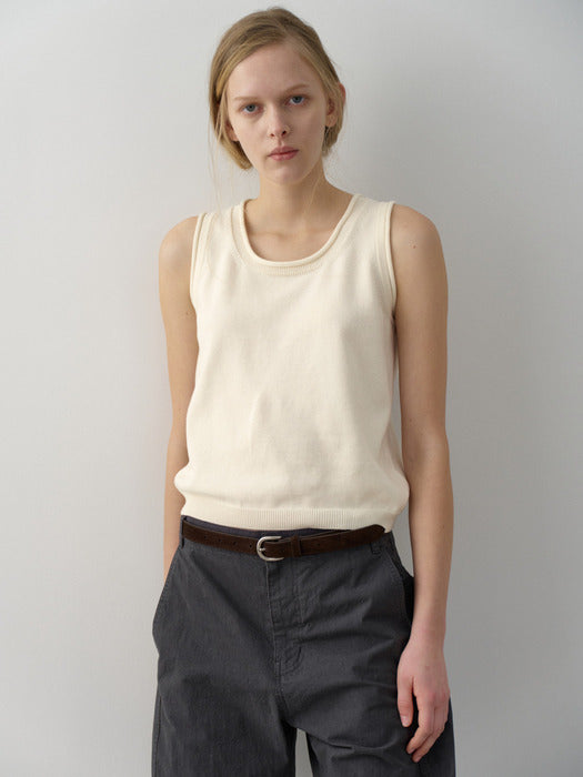 Facade Pattern Cotton Rib Sleeveless Knitwear